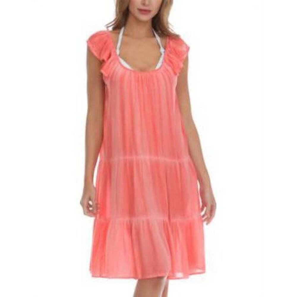 Raviya Women's Tiered Dress Cover Up Swimsuit Orange Size L
